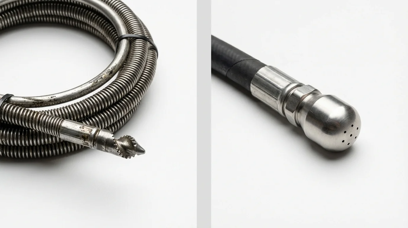Drain snake cable and hydro jetting nozzle used for drain cleaning in Peculiar, MO