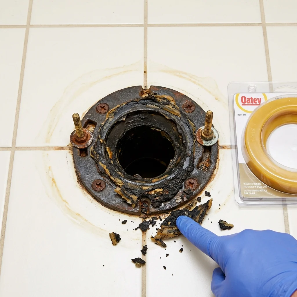 Failed wax ring showing water seepage at the base of a toilet in a Peculiar, MO home